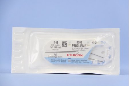 Picture of Suture with Needle Prolene™ Nonabsorbable Uncoated Blue Suture Monofilament Polypropylene Suture Size 4 - 0 14 Inch Suture Double-Armed 40 mm Length Straight Taper Cut Needle8592G