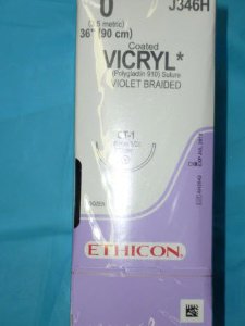 Picture of Suture with Needle Coated Vicryl™ Absorbable Coated Violet Suture Braided Polyglactin 910 Size 0 36 Inch Suture 1-Needle 36 mm Length 1/2 Circle Taper Point NeedleJ346H