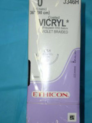 Picture of Suture with Needle Coated Vicryl™ Absorbable Coated Violet Suture Braided Polyglactin 910 Size 0 36 Inch Suture 1-Needle 36 mm Length 1/2 Circle Taper Point NeedleJ346H