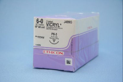 Picture of Suture with Needle Coated Vicryl™ Absorbable Coated Undyed Suture Braided Polyglactin 910 Size 6 - 0 18 Inch Suture 1-Needle 16 mm Length 3/8 Circle Reverse Cutting NeedleJ499G
