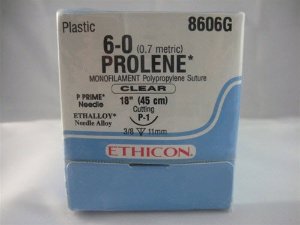 Picture of Suture with Needle Prolene™ Nonabsorbable Uncoated Clear Suture Monofilament Polypropylene Suture Size 6 - 0 18 Inch Suture 1-Needle 11 mm Length 3/8 Circle Precision Point - Reverse Cutting Needle8606G
