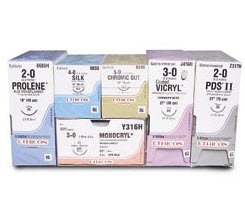 Picture of Suture with Needle Coated Vicryl™ Absorbable Coated Violet Suture Braided Polyglactin 910 Size 9 - 0 12 Inch Suture Double-Armed 5.5 mm Length 1/2 Circle Spatula NeedleV449G