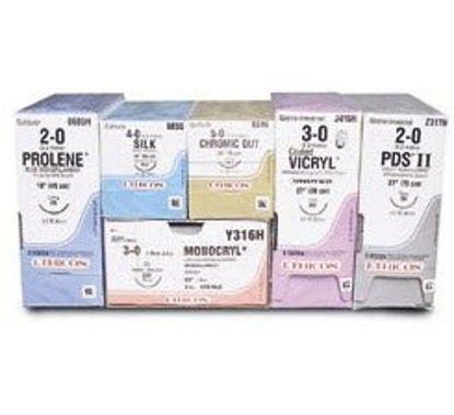 Picture of Suture with Needle Coated Vicryl™ Absorbable Coated Violet Suture Braided Polyglactin 910 Size 9 - 0 12 Inch Suture Double-Armed 5.5 mm Length 1/2 Circle Spatula NeedleV449G