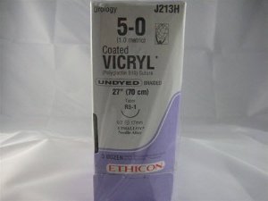 Picture of Suture with Needle Coated Vicryl™ Absorbable Coated Undyed Suture Braided Polyglactin 910 Size 5 - 0 27 Inch Suture 1-Needle 17 mm Length 1/2 Circle Taper Point NeedleJ213H
