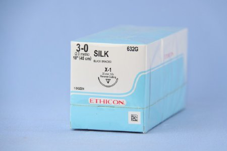 Picture of Suture with Needle Perma-Hand™ Nonabsorbable Coated Black Suture Braided Silk Size 3 - 0 18 Inch Suture 1-Needle 22 mm Length 1/2 Circle Reverse Cutting Needle632G