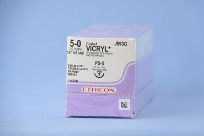 Picture of Suture with Needle Coated Vicryl™ Absorbable Coated Undyed Suture Braided Polyglactin 910 Size 5 - 0 18 Inch Suture 1-Needle 13 mm Length 1/2 Circle Reverse Cutting NeedleJ593G