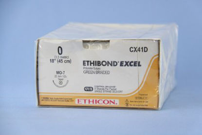 Picture of Suture with Needle Ethibond Nonabsorbable Coated Green Suture Braided Polyester Size 0 18 Inch Suture 1-Needle 22 mm Length 1/2 Circle Taper Point NeedleCX41D