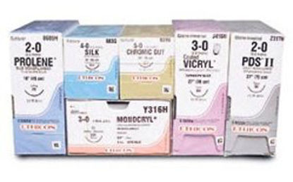 Picture of Suture with Needle Coated Vicryl™ Absorbable Coated Violet Suture Braided Polyglactin 910 Size 5 - 0 8 Inch Suture Double-Armed 8 mm Length 1/4 Circle Spatula NeedleJ579G
