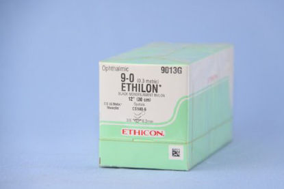 Picture of Suture with Needle Ethilon™ Nonabsorbable Uncoated Black Suture Monofilament Nylon Size 9 - 0 12 Inch Suture Double-Armed 6.5 mm Length 3/8 Circle Spatula Needle9013G