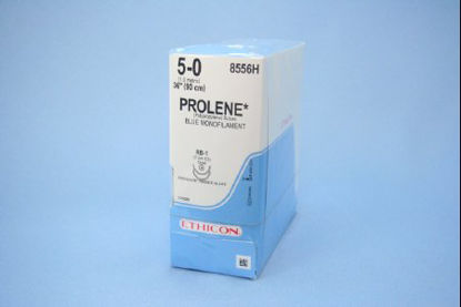 Picture of Suture with Needle Prolene™ Nonabsorbable Uncoated Blue Suture Monofilament Polypropylene Suture Size 5 - 0 36 Inch Suture Double-Armed 17 mm Length 1/2 Circle Taper Point Needle8556H