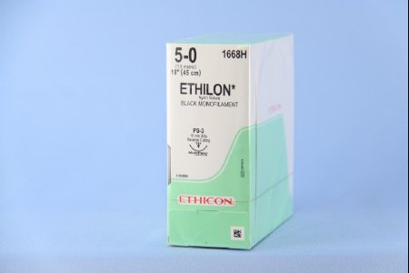 Picture of Suture with Needle Ethilon™ Nonabsorbable Uncoated Black Suture Monofilament Nylon Size 5 - 0 18 Inch Suture 1-Needle 16 mm Length 3/8 Circle Reverse Cutting Needle1668H