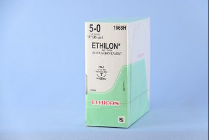 Picture of Suture with Needle Ethilon™ Nonabsorbable Uncoated Black Suture Monofilament Nylon Size 5 - 0 18 Inch Suture 1-Needle 16 mm Length 3/8 Circle Reverse Cutting Needle1668H