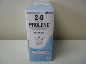 Picture of Suture with Needle Prolene™ Nonabsorbable Uncoated Blue Suture Monofilament Polypropylene Suture Size 2 - 0 36 Inch Suture Double-Armed 26 mm Length 1/2 Circle Taper Point Needle8523H