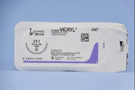 Picture of Suture with Needle Coated Vicryl™ Absorbable Coated Violet Suture Braided Polyglactin 910 Size 1 36 Inch Suture 1-Needle 36 mm Length 1/2 Circle Taper Point NeedleJ347H