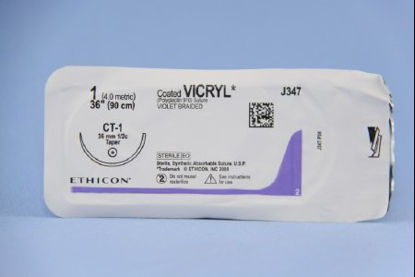 Picture of Suture with Needle Coated Vicryl™ Absorbable Coated Violet Suture Braided Polyglactin 910 Size 1 36 Inch Suture 1-Needle 36 mm Length 1/2 Circle Taper Point NeedleJ347H
