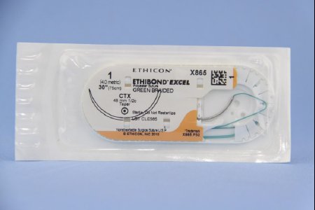 Picture of Suture with Needle Ethibond Nonabsorbable Coated Green Suture Braided Polyester Size 1 30 Inch Suture 1-Needle 48 mm Length 1/2 Circle Taper Point NeedleX865H