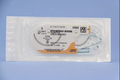 Picture of Suture with Needle Ethibond Nonabsorbable Coated Green Suture Braided Polyester Size 1 30 Inch Suture 1-Needle 48 mm Length 1/2 Circle Taper Point NeedleX865H