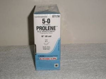 Picture of Suture with Needle Prolene™ Nonabsorbable Uncoated Blue Suture Monofilament Polypropylene Suture Size 5 - 0 18 Inch Suture Double-Armed 12 mm Length 3/8 Circle Taper Point Needle8717H