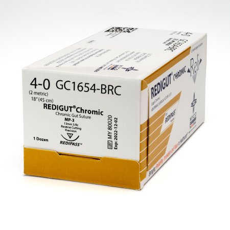 Picture of Suture with Needle Reli® Absorbable Uncoated Undyed Suture Chromic Gut Size 4 - 0 18 Inch Suture 1-Needle 13 mm Length 3/8 Circle Reverse Cutting Needle with Precision PointGC1654-M