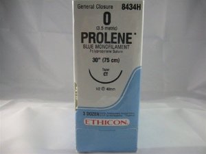 Picture of Suture with Needle Prolene™ Nonabsorbable Uncoated Blue Suture Monofilament Polypropylene Suture Size 0 30 Inch Suture 1-Needle 40 mm Length 1/2 Circle Taper Point Needle8434H
