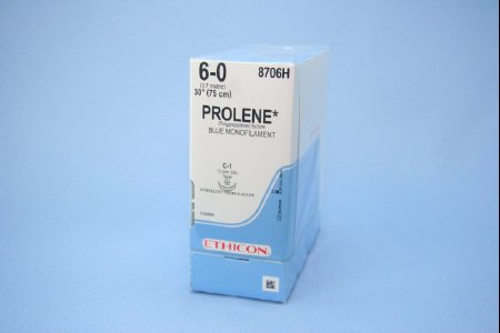 Picture of Suture with Needle Prolene™ Nonabsorbable Uncoated Blue Suture Monofilament Polypropylene Suture Size 6 - 0 30 Inch Suture Double-Armed 12 mm Length 3/8 Circle Taper Point Needle8706H