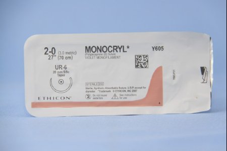 Picture of Suture with Needle Monocryl™ Absorbable Uncoated Violet Suture Monofilament Poliglecaprone Size 2 - 0 27 Inch Suture 1-Needle 26 mm Length 5/8 Circle Taper Point NeedleY605H