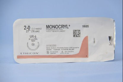 Picture of Suture with Needle Monocryl™ Absorbable Uncoated Violet Suture Monofilament Poliglecaprone Size 2 - 0 27 Inch Suture 1-Needle 26 mm Length 5/8 Circle Taper Point NeedleY605H