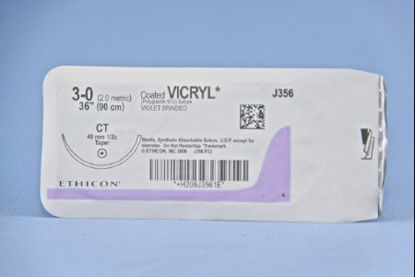 Picture of Suture with Needle Coated Vicryl™ Absorbable Coated Violet Suture Braided Polyglactin 910 Size 3 - 0 36 Inch Suture 1-Needle 40 mm Length 1/2 Circle Taper Point NeedleJ356H
