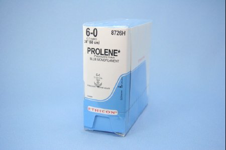 Picture of Suture with Needle Prolene™ Nonabsorbable Uncoated Blue Suture Monofilament Polypropylene Suture Size 6 - 0 24 Inch Suture Double-Armed 12 mm Length 3/8 Circle Taper Point Needle8726H