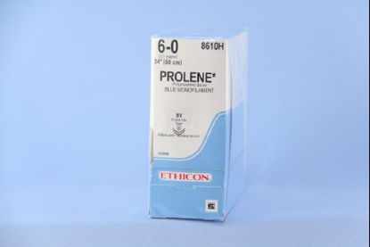 Picture of Suture with Needle Prolene™ Nonabsorbable Uncoated Blue Suture Monofilament Polypropylene Suture Size 6 - 0 24 Inch Suture Double-Armed 10.5 mm Length 3/8 Circle Taper Point Needle8610H