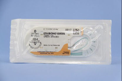 Picture of Suture with Needle Ethibond Nonabsorbable Coated Green Suture Braided Polyester Size 0 30 Inch Suture 1-Needle 22 mm Length 1/2 Circle Reverse Cutting NeedleX517H