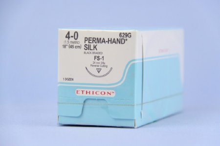 Picture of Suture with Needle Perma-Hand™ Nonabsorbable Coated Black Suture Braided Silk Size 4 - 0 18 Inch Suture 1-Needle 24 mm Length 3/8 Circle Reverse Cutting Needle629G
