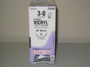 Picture of Suture with Needle Coated Vicryl™ Absorbable Coated Violet Suture Braided Polyglactin 910 Size 3 - 0 36 Inch Suture 1-Needle 36 mm Length 1/2 Circle Taper Point NeedleJ344H