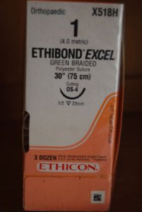 Picture of Suture with Needle Ethibond Nonabsorbable Coated Green Suture Braided Polyester Size 1 30 Inch Suture 1-Needle 22 mm Length 1/2 Circle Reverse Cutting NeedleX518H
