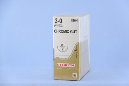 Picture of Suture with Needle Absorbable Uncoated Undyed Suture Chromic Gut Size 3 - 0 27 Inch Suture 1-Needle 36 mm Length 1/2 Circle Taper Point Needle810H