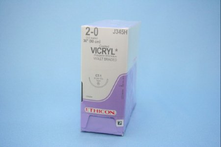 Picture of Suture with Needle Coated Vicryl™ Absorbable Coated Violet Suture Braided Polyglactin 910 Size 2 - 0 36 Inch Suture 1-Needle 36 mm Length 1/2 Circle Taper Point NeedleJ345H
