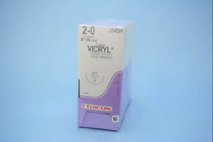 Picture of Suture with Needle Coated Vicryl™ Absorbable Coated Violet Suture Braided Polyglactin 910 Size 2 - 0 36 Inch Suture 1-Needle 36 mm Length 1/2 Circle Taper Point NeedleJ345H