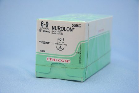 Picture of Suture with Needle Nurolon™ Nonabsorbable Coated Black Suture Braided Nylon Size 6 - 0 18 Inch Suture 1-Needle 13 mm Length 3/8 Circle Precision Cosmetic - Conventional Cutting PRIME Needle5666G