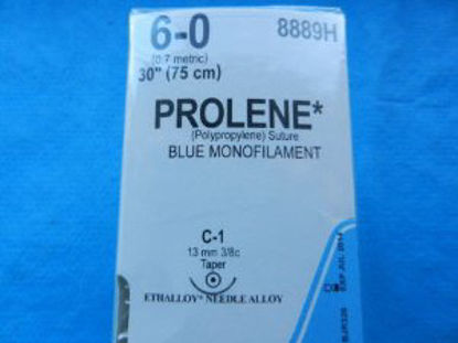 Picture of Suture with Needle Prolene™ Nonabsorbable Uncoated Blue Suture Monofilament Polypropylene Suture Size 6 - 0 30 Inch Suture 1-Needle 12 mm Length 3/8 Circle Taper Point Needle8889H