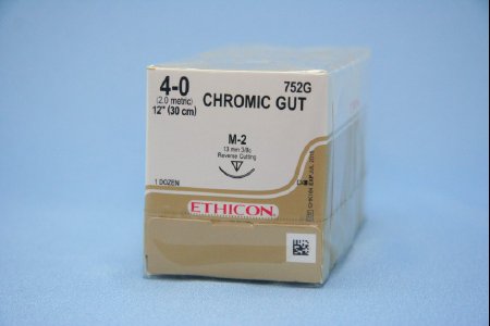 Picture of Suture with Needle Absorbable Uncoated Undyed Suture Chromic Gut Size 4 - 0 12 Inch Suture Double-Armed 13 mm Length 3/8 Circle Reverse Cutting Needle752G