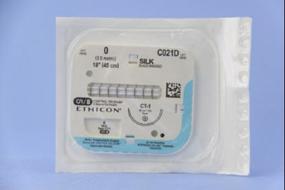 Picture of Suture with Needle Perma-Hand™ Nonabsorbable Coated Black Suture Braided Silk Size 0 18 Inch Suture 1-Needle 36 mm Length 1/2 Circle Taper Point NeedleC021D