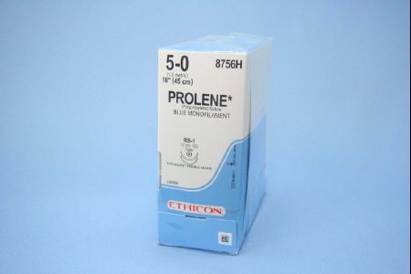 Picture of Suture with Needle Prolene™ Nonabsorbable Uncoated Blue Suture Monofilament Polypropylene Suture Size 5 - 0 18 Inch Suture Double-Armed 17 mm Length 1/2 Circle Taper Point Needle8756H