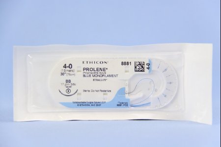 Picture of Suture with Needle Prolene™ Nonabsorbable Uncoated Blue Suture Monofilament Polypropylene Suture Size 4 - 0 30 Inch Suture 1-Needle 17 mm Length 3/8 Circle Taper Point Needle8881H