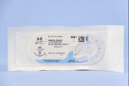 Picture of Suture with Needle Prolene™ Nonabsorbable Uncoated Blue Suture Monofilament Polypropylene Suture Size 4 - 0 30 Inch Suture 1-Needle 17 mm Length 3/8 Circle Taper Point Needle8881H