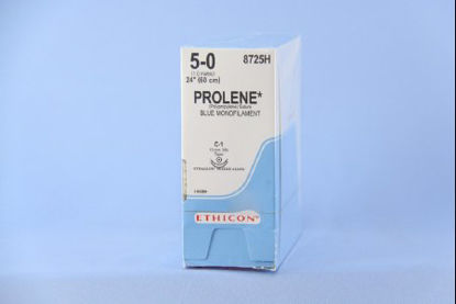 Picture of Suture with Needle Prolene™ Nonabsorbable Uncoated Blue Suture Monofilament Polypropylene Suture Size 5 - 0 24 Inch Suture Double-Armed 12 mm Length 3/8 Circle Taper Point Needle8725H