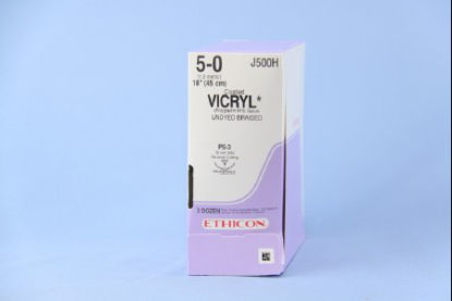 Picture of Suture with Needle Coated Vicryl™ Absorbable Coated Undyed Suture Braided Polyglactin 910 Size 5 - 0 18 Inch Suture 1-Needle 16 mm Length 3/8 Circle Reverse Cutting NeedleJ500H