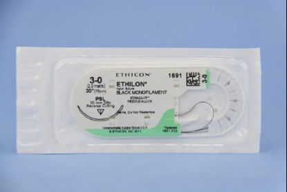 Picture of Suture with Needle Ethilon™ Nonabsorbable Uncoated Black Suture Monofilament Nylon Size 3 - 0 30 Inch Suture 1-Needle 30 mm Length 3/8 Circle Reverse Cutting Needle1691H