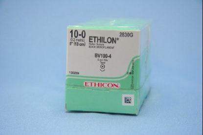Picture of Suture with Needle Ethilon™ Nonabsorbable Uncoated Black Suture Monofilament Nylon Size 10 - 0 5 Inch Suture 1-Needle 5.1 mm Length 3/8 Circle Taper Point Needle2830G