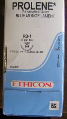 Picture of Suture with Needle Prolene™ Nonabsorbable Uncoated Blue Suture Monofilament Polypropylene Suture Size 4 - 0 18 Inch Suture Double-Armed 17 mm Length 1/2 Circle Taper Point Needle8757H