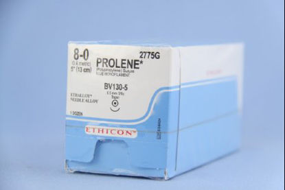 Picture of Suture with Needle Prolene™ Nonabsorbable Uncoated Blue Suture Monofilament Polypropylene Suture Size 8 - 0 5 Inch Suture 1-Needle 6.5 mm Length 3/8 Circle Taper Point Needle2775G